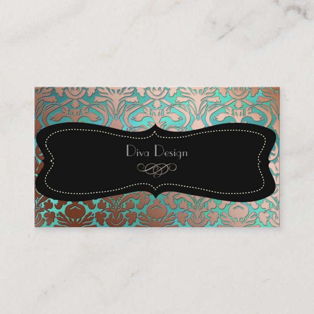 Tarjeta De Visita PixDezines faux copper flora damasco/diy fondo (Anverso)