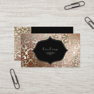 Tarjeta De Visita PixDezines faux copper flora damasco/fondo diy