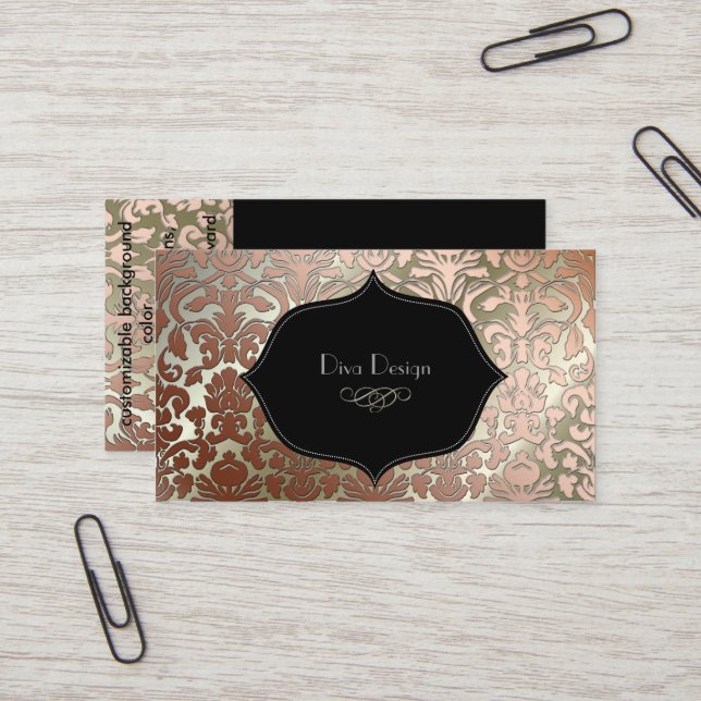 Tarjeta De Visita PixDezines Faux Copper Flora Damasco/fondo diy (Anverso/Reverso In Situ)