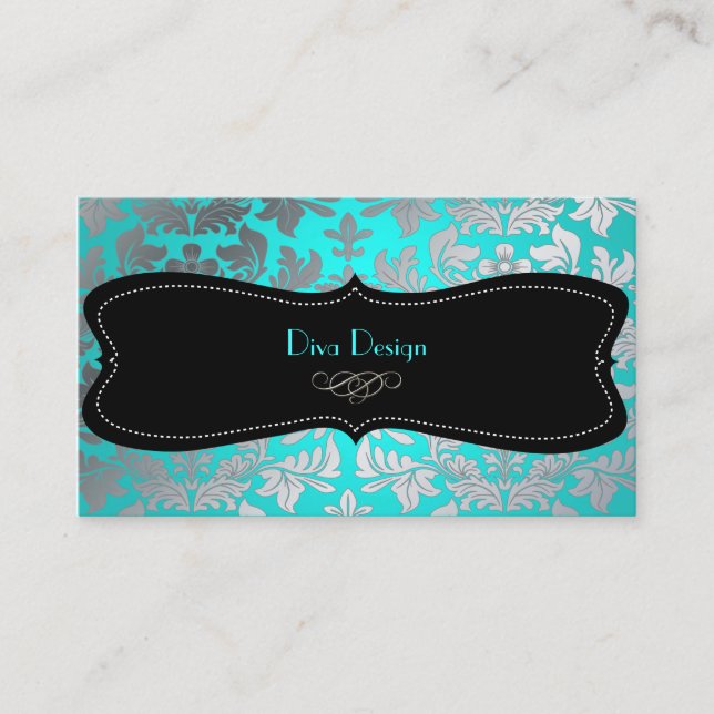Tarjeta De Visita PixDezines Faux damasca barroca aqua (Anverso)