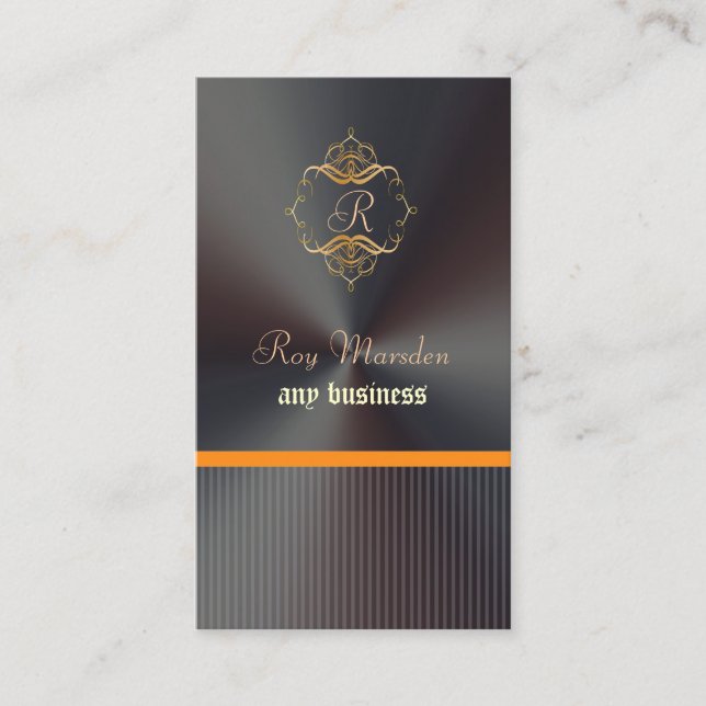 Tarjeta De Visita PixDezines Faux Gold Filigree+Pinstripes Monograma (Anverso)