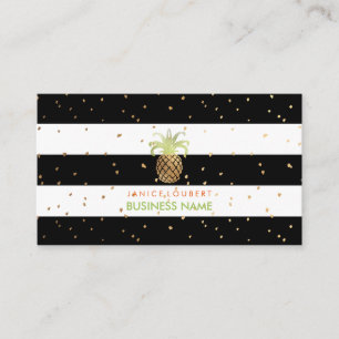 Tarjeta De Visita PixDezines Faux Gold Pineapples/B+W Stripes