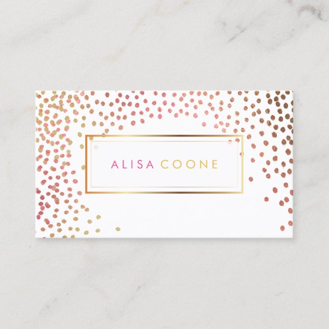 Tarjeta De Visita PixDezines faux gold + rociadores rosas / confetti (Anverso)