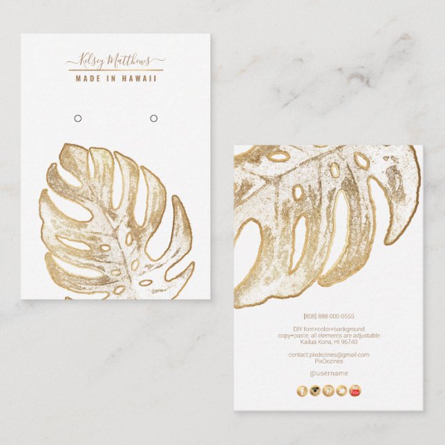Tarjeta De Visita PixDezines Faux Gold Tropical Leaves Earrings (Anverso / Reverso)