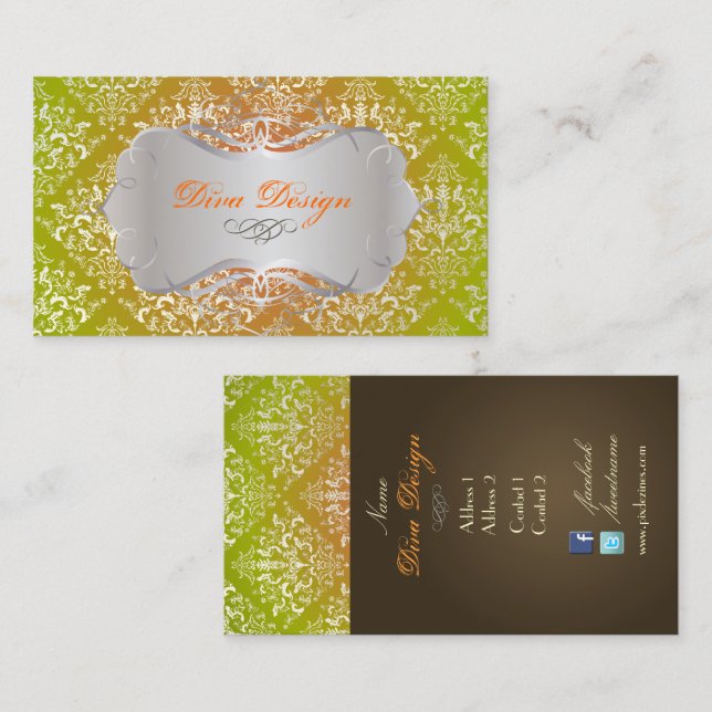 Tarjeta De Visita PixDezines Faux Pearl Étienne Damask (Anverso / Reverso)