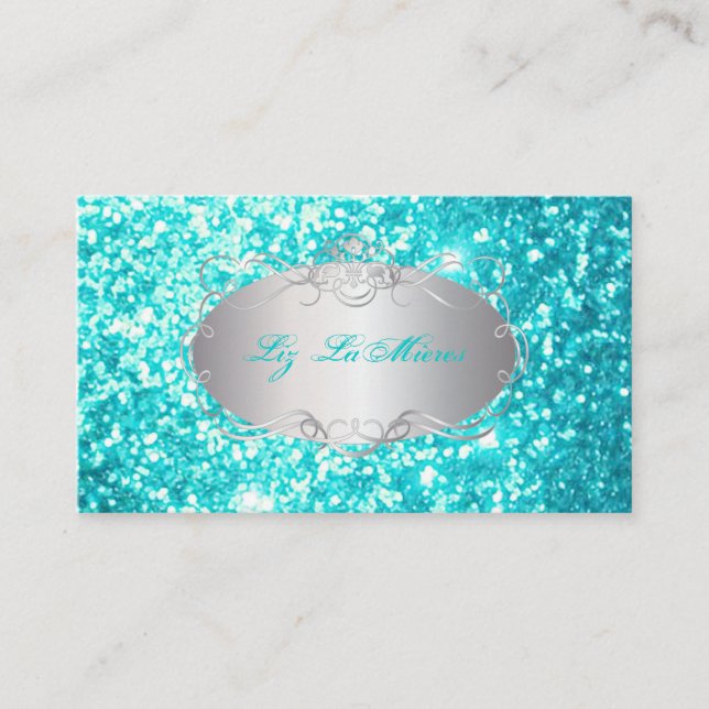 Tarjeta De Visita PixDezines Faux Purpurina Aqua Blue (Anverso)