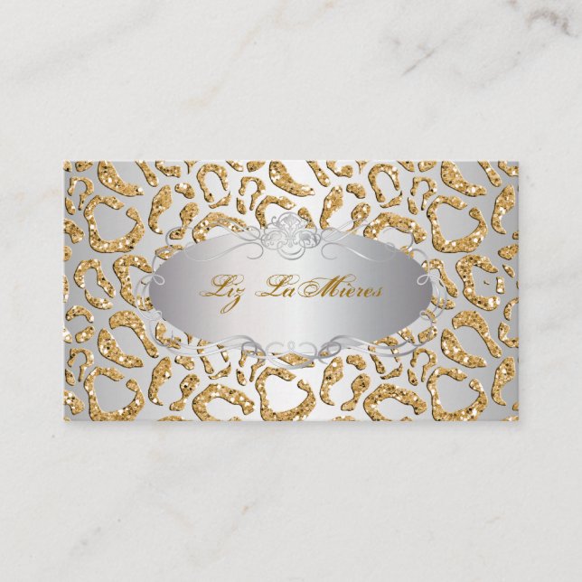 Tarjeta De Visita PixDezines faux purpurina jaguar/faux silver (Anverso)