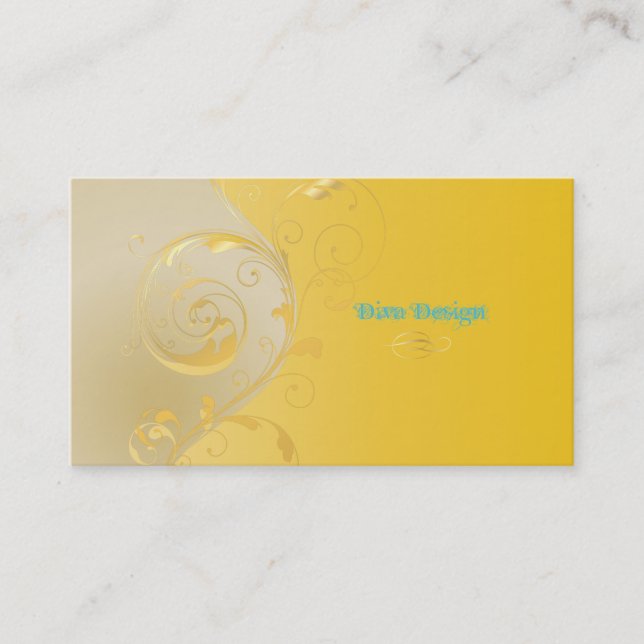 Tarjeta De Visita PixDezines Filigree+remolinos/dorado+amarillo/DIY (Anverso)