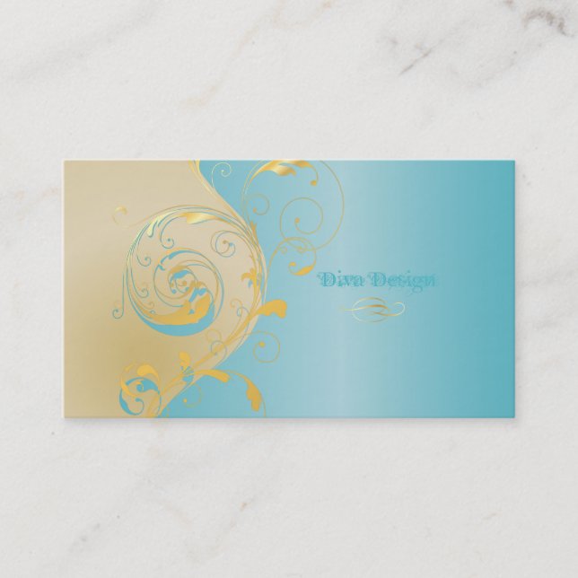 Tarjeta De Visita PixDezines Filigree+swirls/gold+blue/DIY (Anverso)
