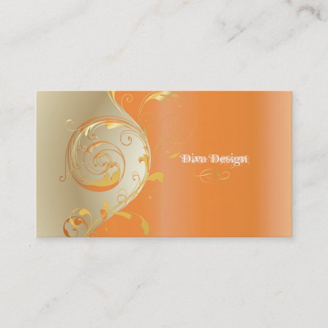Tarjeta De Visita PixDezines Filigree+swirls/gold+naranja/DIY (Anverso)