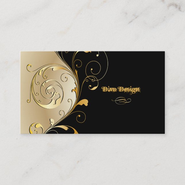 Tarjeta De Visita PixDezines Filigree+swirls/negro+faux gold (Anverso)