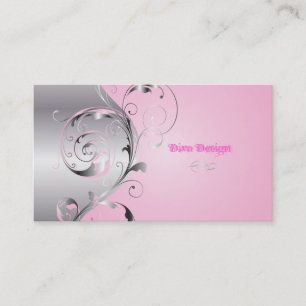 Tarjeta De Visita PixDezines Filigree+swirls/plata+posh rosa