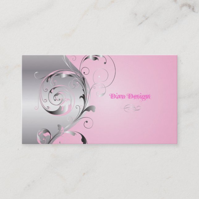 Tarjeta De Visita PixDezines Filigree+swirls/plata+posh rosa (Anverso)