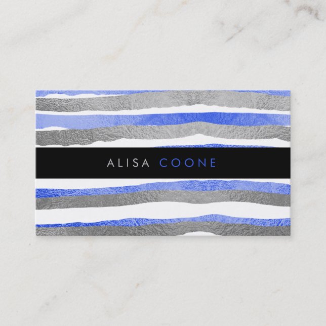 Tarjeta De Visita PixDezines franjas de Relieve metalizado azul + pl (Anverso)