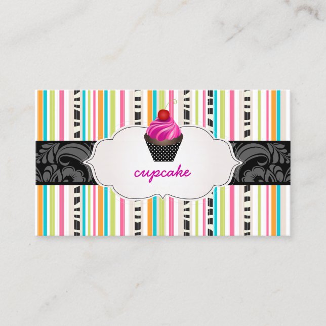 Tarjeta De Visita PixDezines fresas giran cupcake+stripes (Anverso)