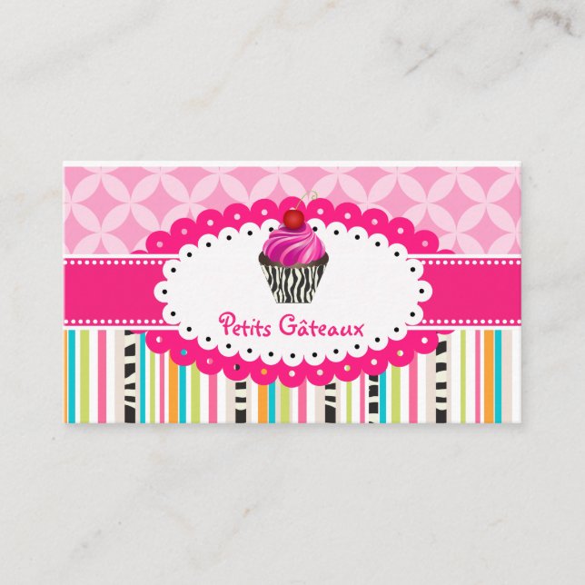 Tarjeta De Visita PixDezines fresas giran cupcake+stripes (Anverso)