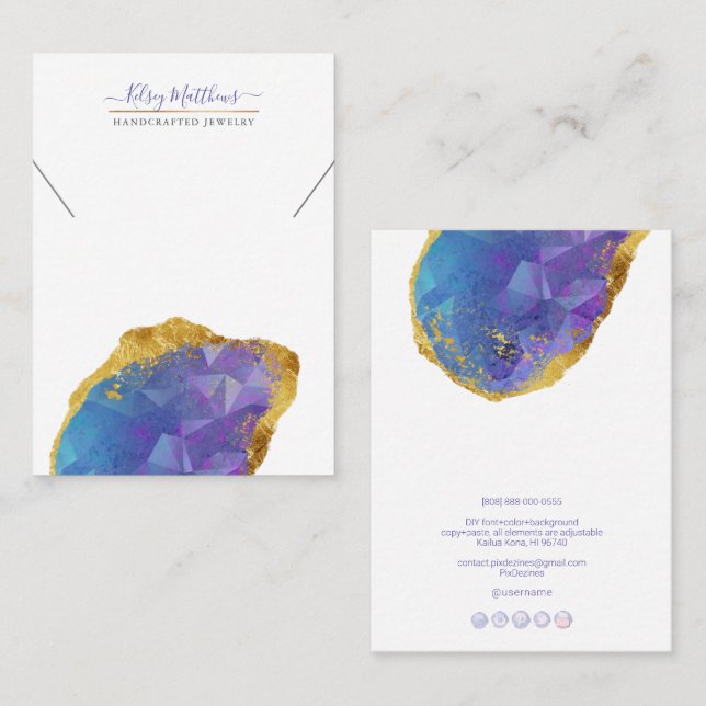 Tarjeta De Visita PixDezines H2 Quartz Crystal Ombre Azul Púrpura (Anverso / Reverso)