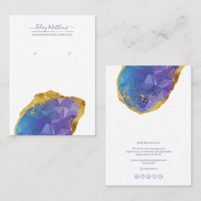 Tarjeta De Visita PixDezines H2 Quartz Crystal Ombre Azul Púrpura (Anverso / Reverso)