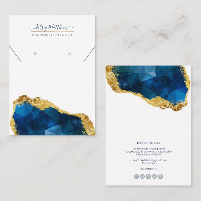 Tarjeta De Visita PixDezines H2 Quartz Crystal Sapphire Blue Gold (Anverso / Reverso)