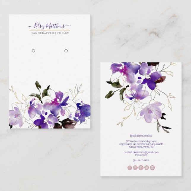 Tarjeta De Visita PixDezines H2 Sweetpeas Violet Purple Earrings (Anverso / Reverso)