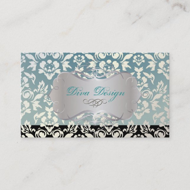 Tarjeta De Visita PixDezines Haute Coutour Damask, Faux Pearl (Anverso)