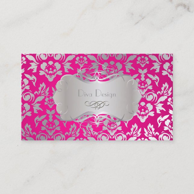 Tarjeta De Visita PixDezines Haute Coutour Damask, Faux Silver (Anverso)