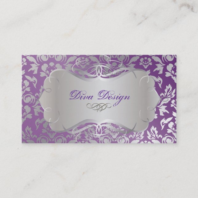 Tarjeta De Visita PixDezines Haute Coutour Damask, Faux Silver (Anverso)