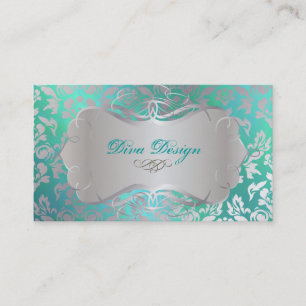 Tarjeta De Visita PixDezines Haute Coutour Damask, Faux Silver