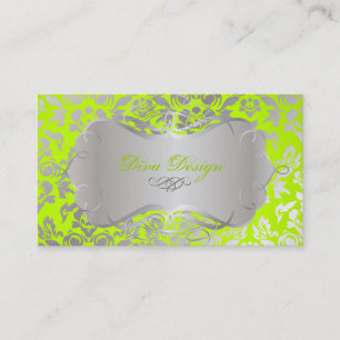Tarjeta De Visita PixDezines Haute Coutour Damask, Faux Silver