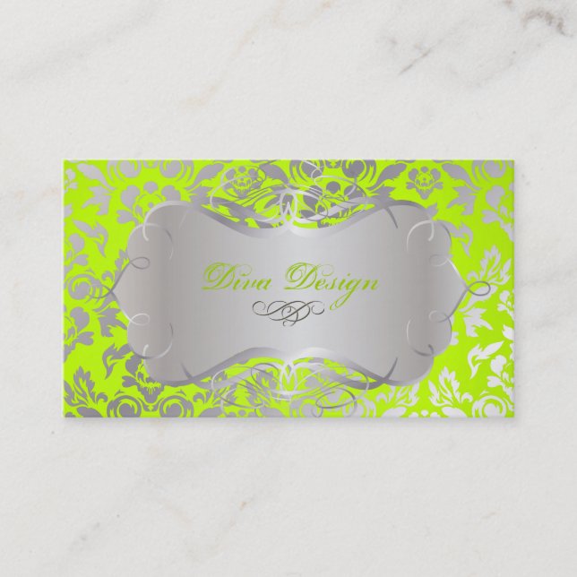 Tarjeta De Visita PixDezines Haute Coutour Damask, Faux Silver (Anverso)
