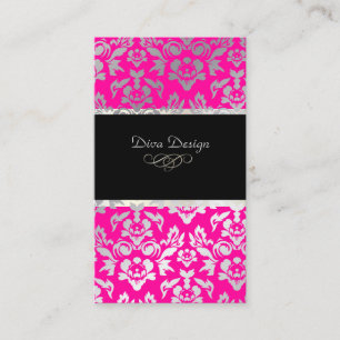 Tarjeta De Visita PixDezines Haute Coutour Damask, Faux Silver