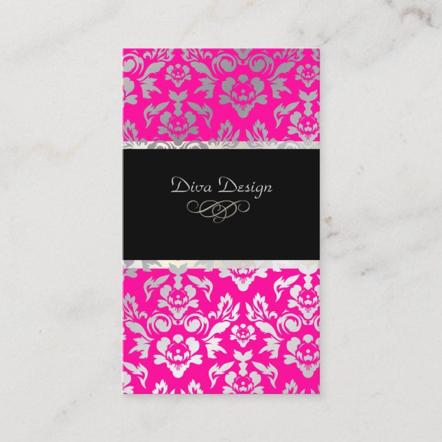 Tarjeta De Visita PixDezines Haute Coutour Damask, Faux Silver (Anverso)