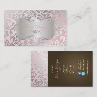 Tarjeta De Visita PixDezines Haute Coutour Damask, Faux Silver