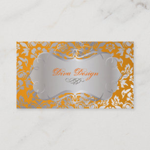 Tarjeta De Visita PixDezines Haute Coutour Damask, Faux Silver