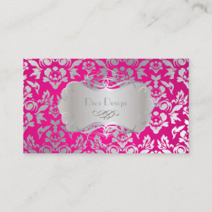 Tarjeta De Visita PixDezines Haute Couture Damask, Plata Falsa