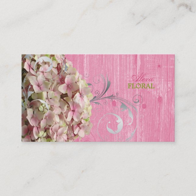 Tarjeta De Visita PixDezines hidrángulas rosas, floristas/panel de m (Anverso)