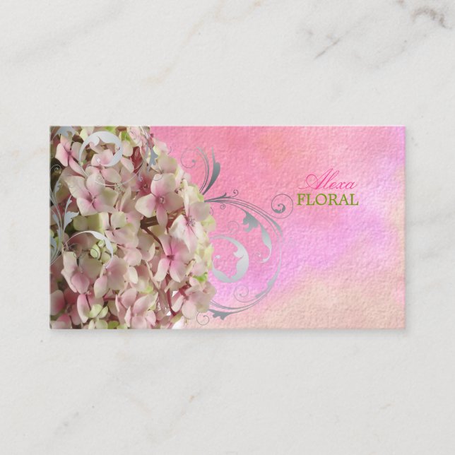 Tarjeta De Visita PixDezines hortensias/floristas rosadas vintage (Anverso)