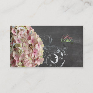 Tarjeta De Visita PixDezines hortensias rosas, floristas/pizarra