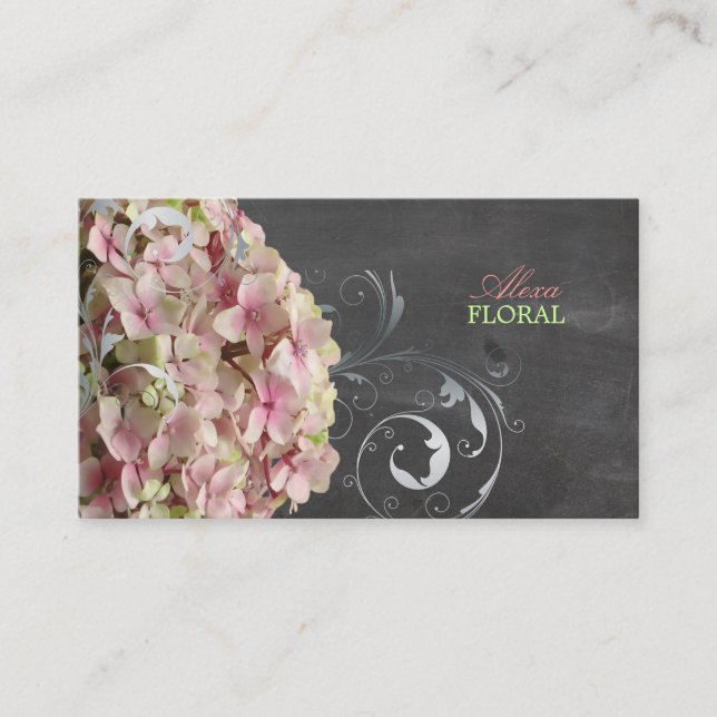 Tarjeta De Visita PixDezines hortensias rosas, floristas/pizarra (Anverso)
