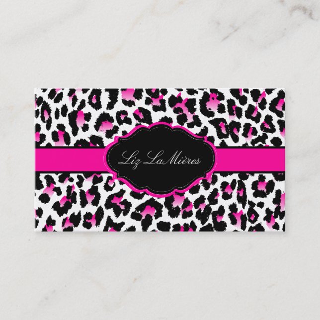 Tarjeta De Visita PixDezines Hueso estático/rosa caliente+negro (Anverso)