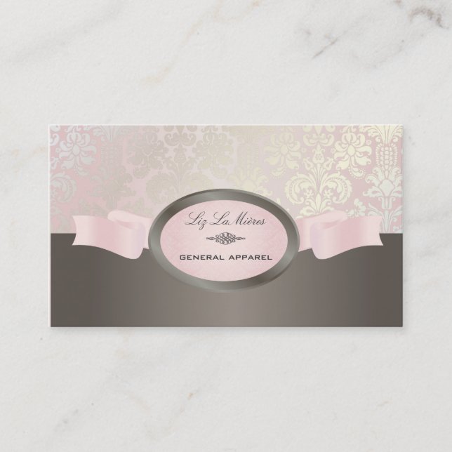 Tarjeta De Visita PixDezines Isabella Damask/DIY/rosa+titanio (Anverso)