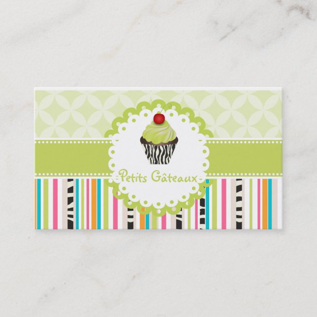 Tarjeta De Visita PixDezines keylime girará cupcake+stripes (Anverso)