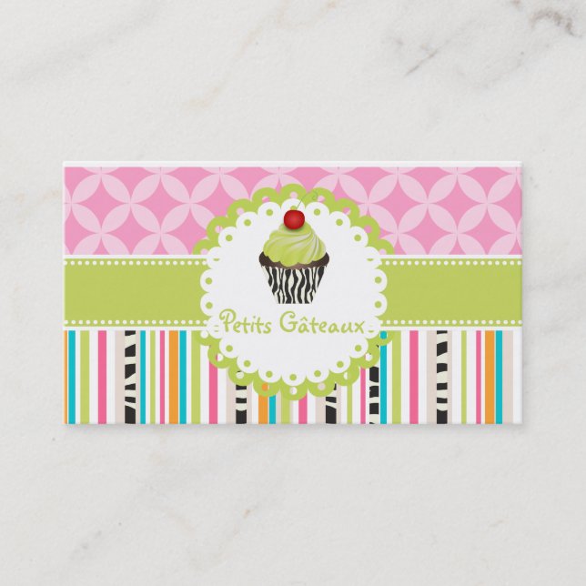 Tarjeta De Visita PixDezines keylime girará cupcake+stripes (Anverso)