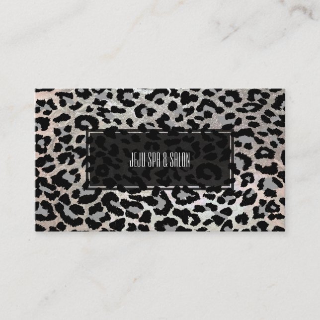 Tarjeta De Visita PixDezines leopard/gray/faux silver (Anverso)
