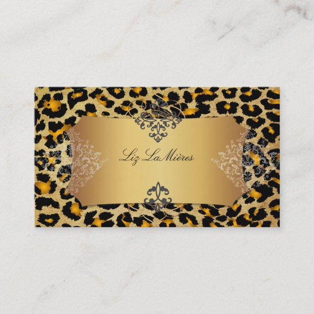 Tarjeta De Visita PixDezines leopardo vintage+damasco (Anverso)