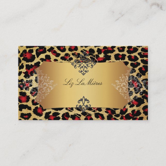 Tarjeta De Visita PixDezines leopardo vintage+damasco (Anverso)