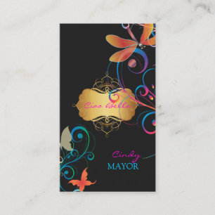Tarjeta De Visita PixDezines Libélulas Mariposas Remolinos Arcoíris