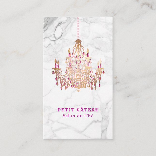 Tarjeta De Visita PixDezines Marble+Faux Rosa Gold Chandelier (Anverso)