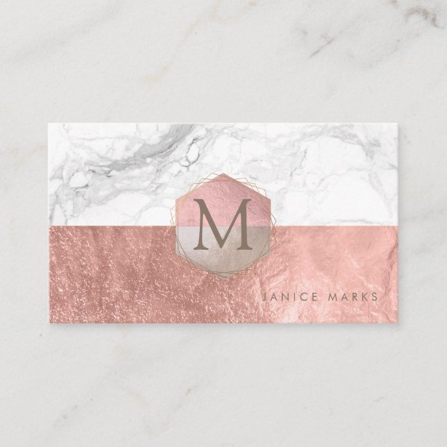 TARJETA DE VISITA PIXDEZINES MARBLE FAUX ROSA ORO+HONEYCOMB (Anverso)