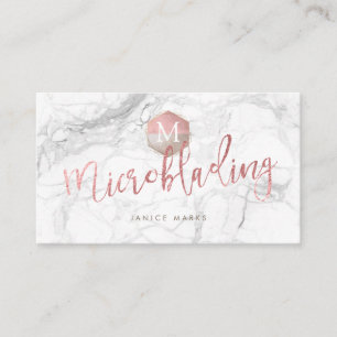 TARJETA DE VISITA PIXDEZINES MICROBLADING MÁRMOL FALSO ORO ROSA